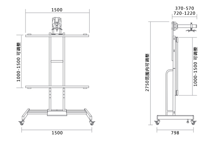 電子白板移動支架產(chǎn)品尺寸細(xì)節(jié)